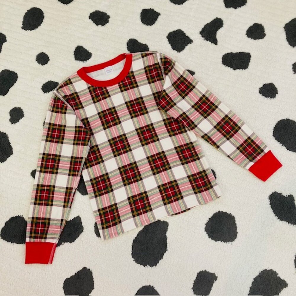 Hanna Andersson Womens Small Red Green Plaid Print Holiday Long John Pajama Top